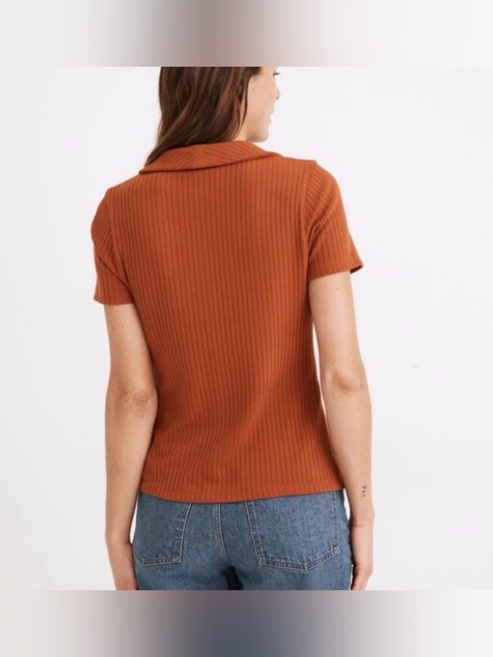 Madewell Rust Ribbed Button Down Knit Top - NWT - Picture 2 of 6